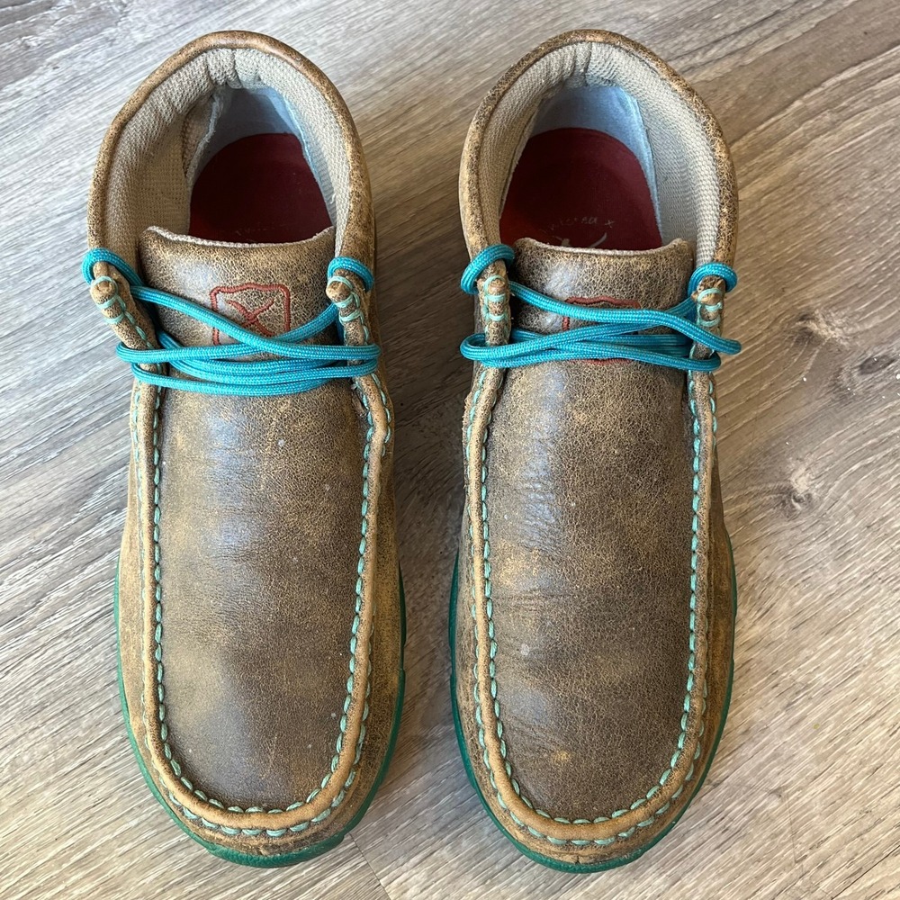 Twisted X Chukka Driving Moc Distressed Tan Bomber Leather Turquoise Womens 9 - Picture 3 of 9